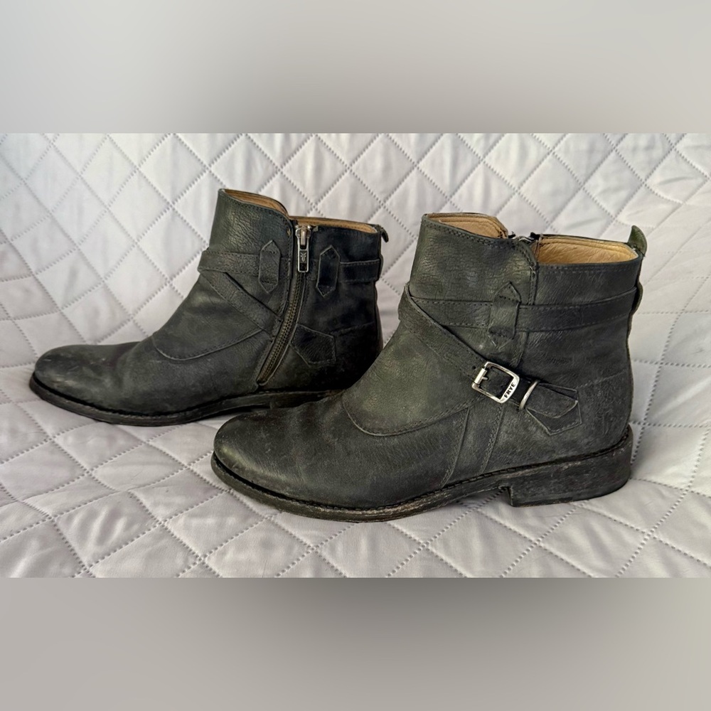 Frye Pixie Distressed Black Ankle Boots